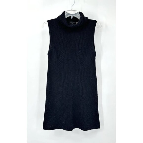 ALICE + OLIVIA turtleneck sweater tunic sleeveless wool cashmere knit black S - Picture 1 of 7